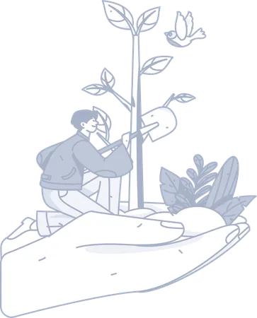 Boy Protecting plant  Illustration