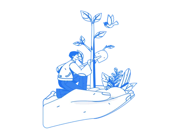 Boy Protecting plant  Illustration