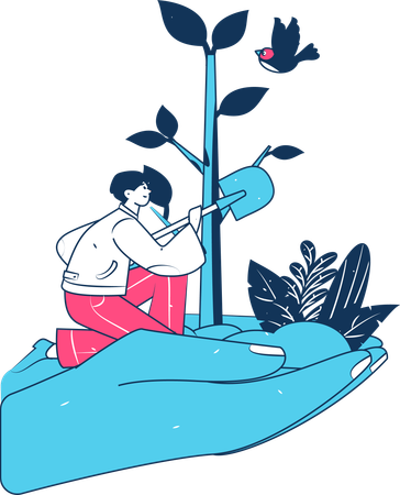Boy Protecting plant  Illustration