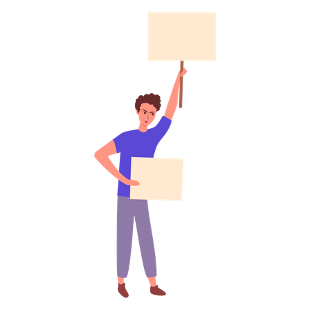 Boy protesting and holding banner in hand  Illustration