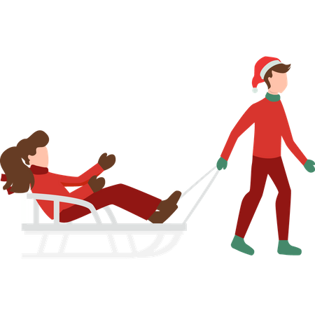 Boy pulling girl sitting on sleigh  Illustration