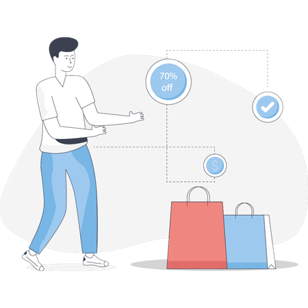 Boy purchase product on discount  Illustration