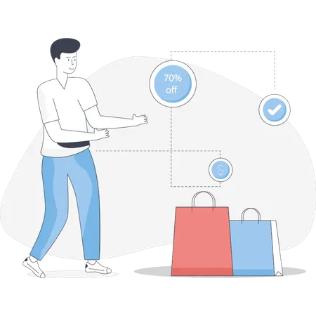 Boy purchase product on discount  Illustration