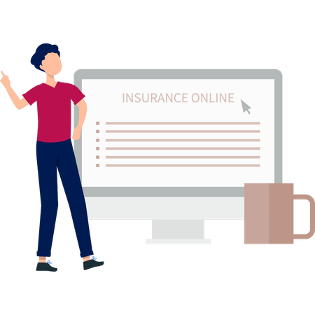 Boy purchases online insurance  Illustration