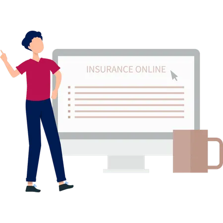 Boy purchases online insurance  Illustration