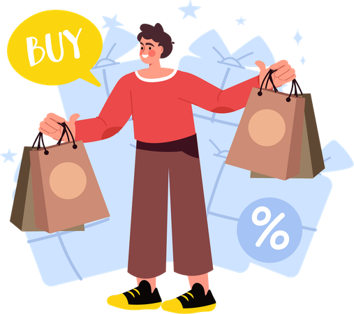 Boy purchases shopping items  Illustration