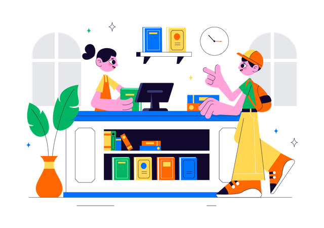 Boy purchasing book from bookstore  Illustration