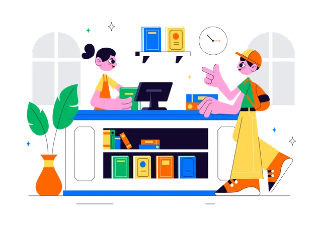Boy purchasing book from bookstore  Illustration