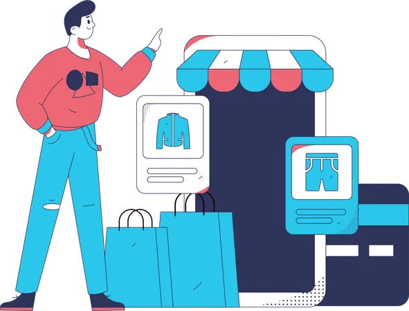 Boy purchasing clothes online  Illustration