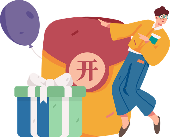 Boy purchasing gift using yen currency  Illustration