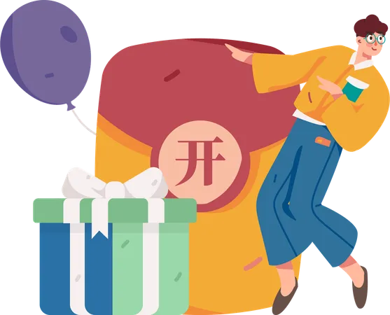 Boy purchasing gift using yen currency  Illustration