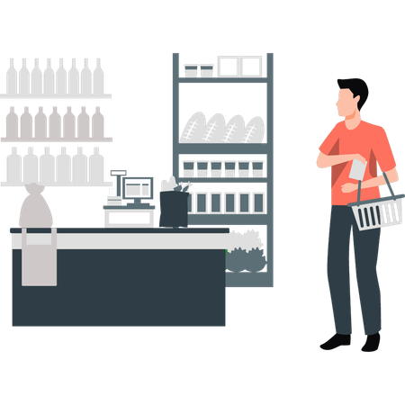 Boy purchasing grocery  Illustration