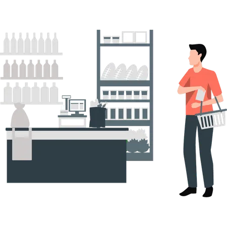 Boy purchasing grocery  Illustration