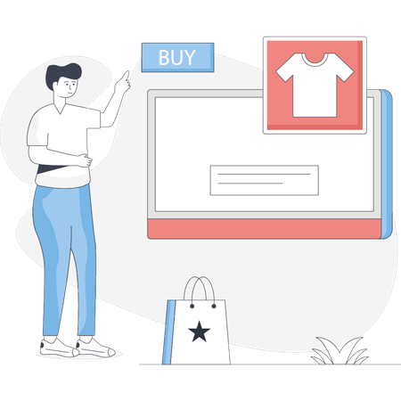 Boy  purchasing shirt online  Illustration