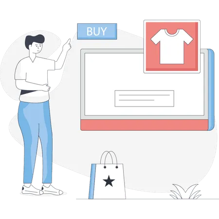 Boy  purchasing shirt online  Illustration