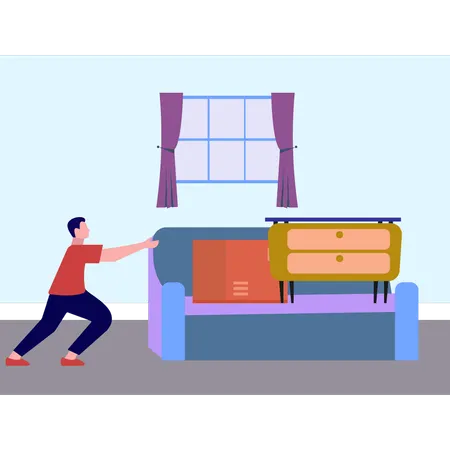 The Boy Is Pushing The Couch Illustration