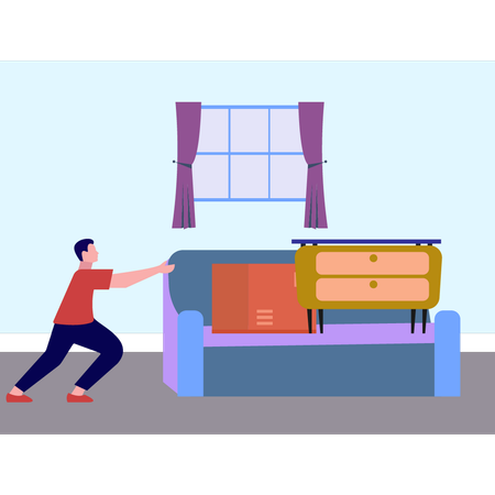 Boy Pushing Couch  Illustration