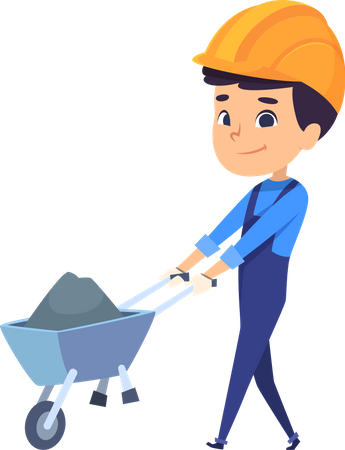 Boy pushing wheelbarrow  Illustration