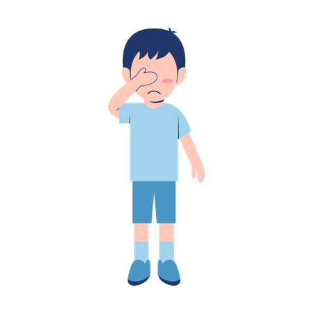 Boy put his left hand on forehead  Illustration