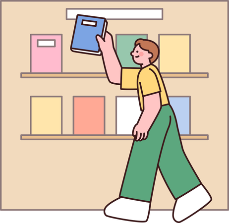 Boy Putting Book in Bookshelf  Illustration