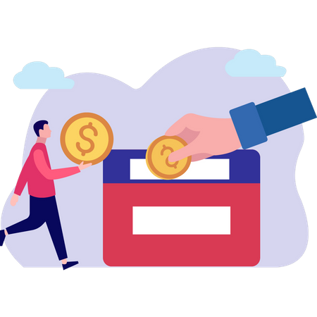 Boy Putting Money In Donation Box  Illustration