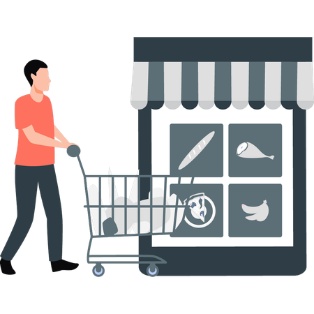 Boy putting things in trolley  Illustration