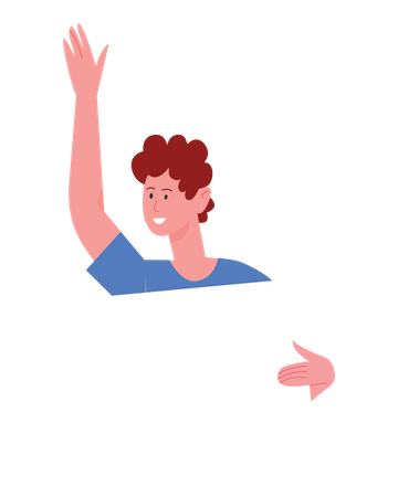 Boy raised hand and holding board  Illustration