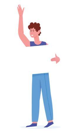 Boy raised hand and holding board  Illustration