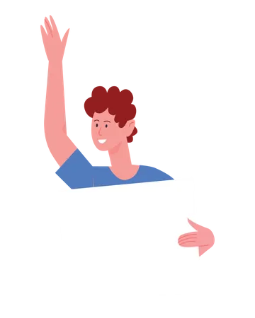 Boy raised hand and holding board  Illustration