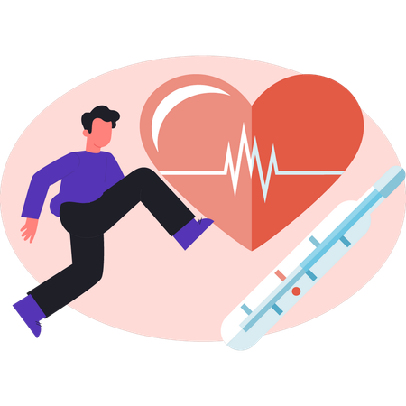 Boy raised heart with tablets and manometer  Illustration