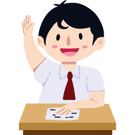 Boy raised his hand in class  Illustration