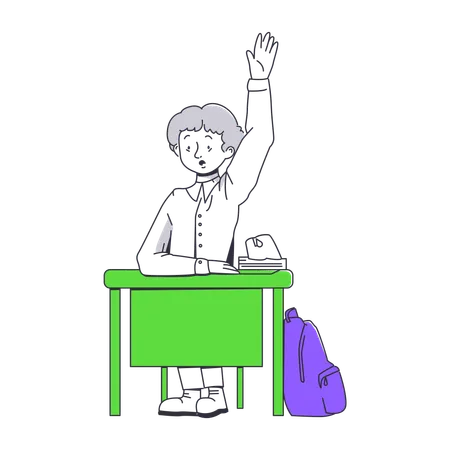 Boy raises hand in class  Illustration