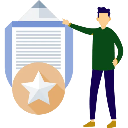 Boy rating a document  Illustration