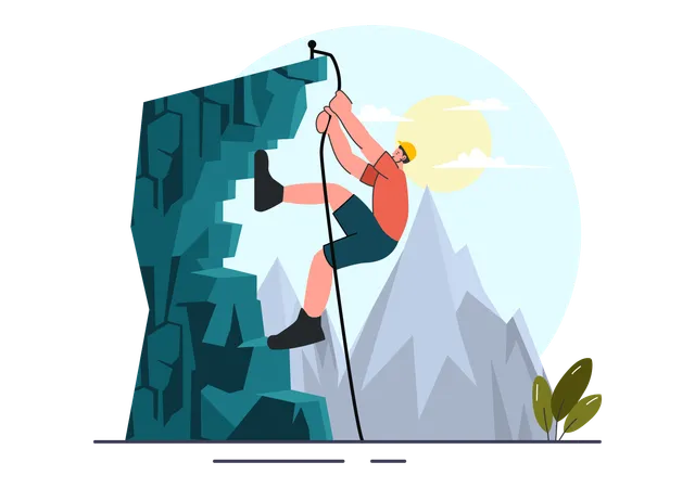 Boy reaching mountain cliff  Illustration