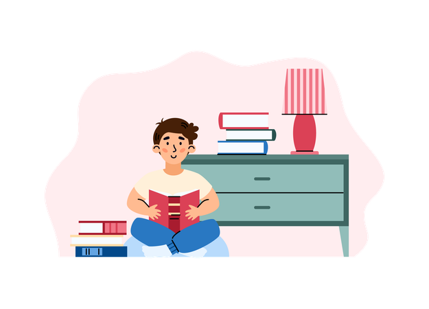 Boy reading a book at home  Illustration