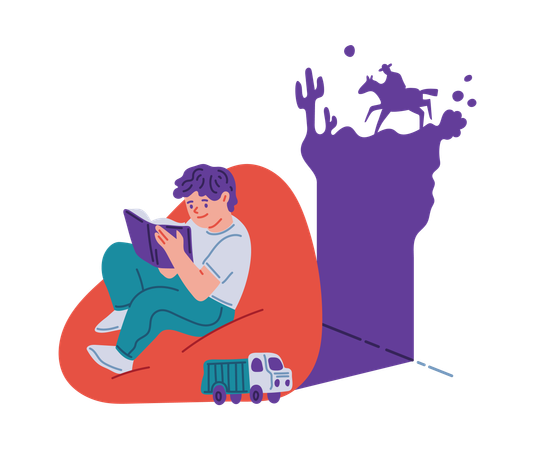 Boy reading adventure book  Illustration