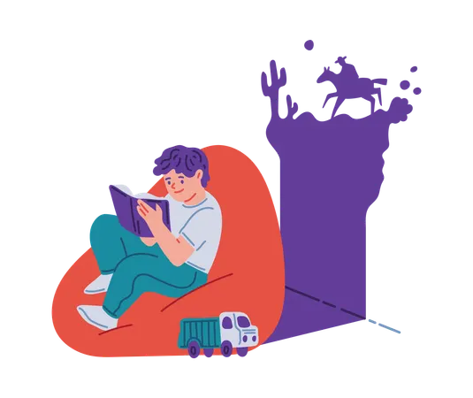 Boy reading adventure book  Illustration