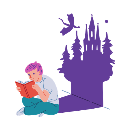 Boy reading adventure book  Illustration