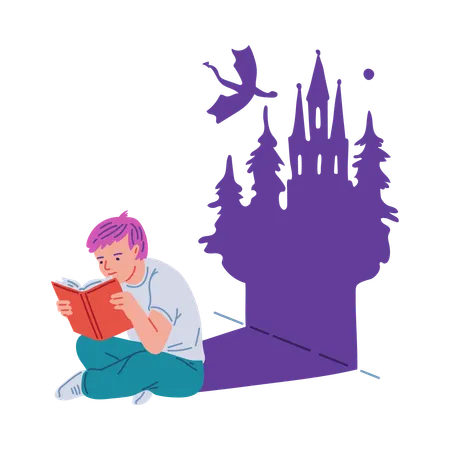 Boy reading adventure book  Illustration