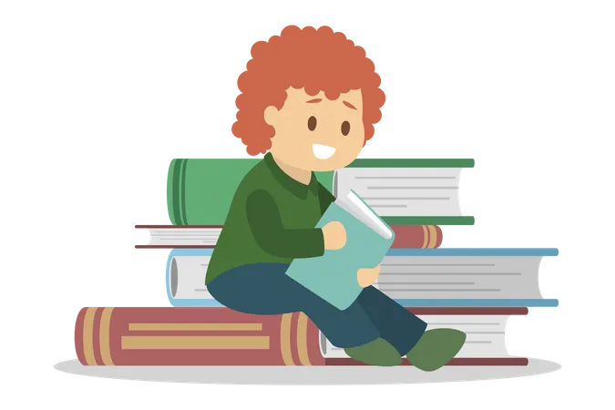 Boy reading book Illustration