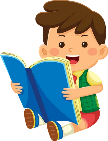 Boy Kids Reading Book Illustration