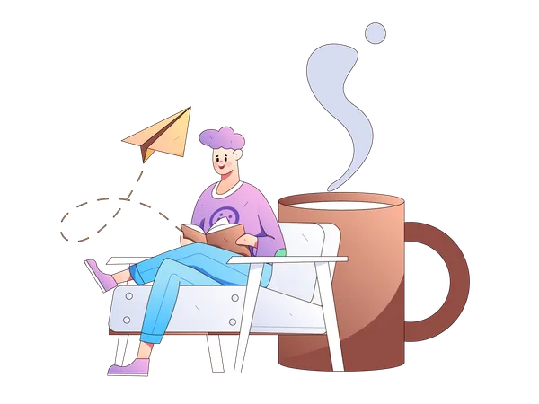Boy reading book and having coffee  Illustration