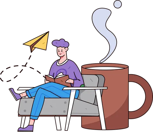 Boy reading book and having coffee  Illustration