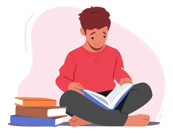 Boy reading book and preparing for exams  Illustration