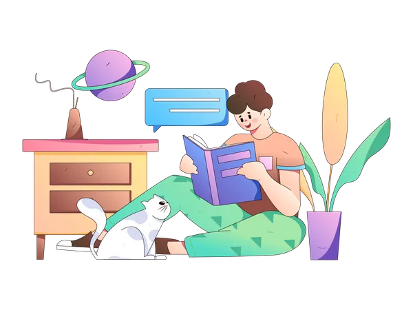 Boy reading book at home  Illustration