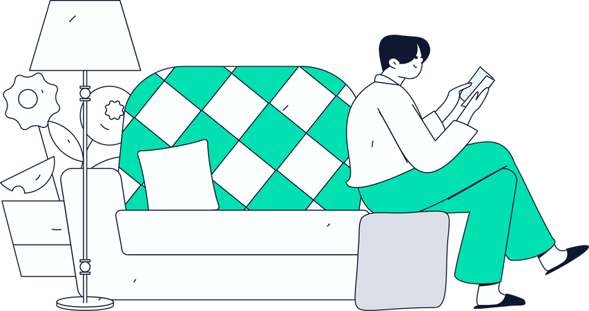 Boy reading book at home  Illustration