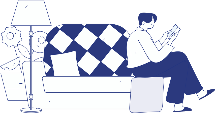 Boy reading book at home  Illustration