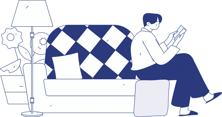 Boy reading book at home  Illustration