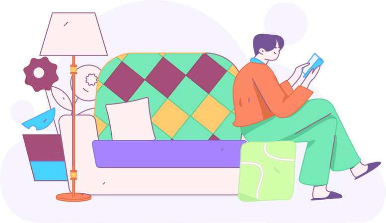 Boy reading book at home  Illustration