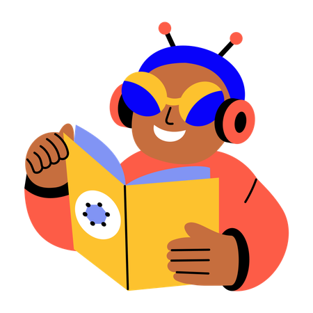 Boy reading book from ai reader  Illustration